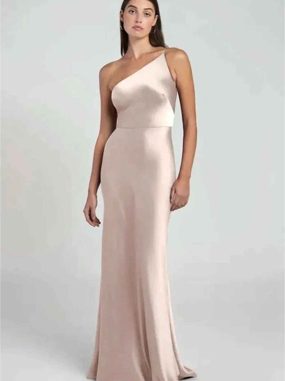 Jenny Yoo Marlowe One-Shoulder Bridesmaid Dress in Prosecco Luxe Satin Size 10